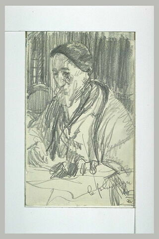 Portrait d'Anatole France, assis derrière une table