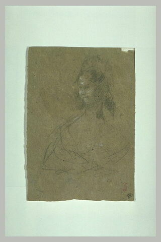 Etude de tête de femme, indications de robe décolletée, image 1/1