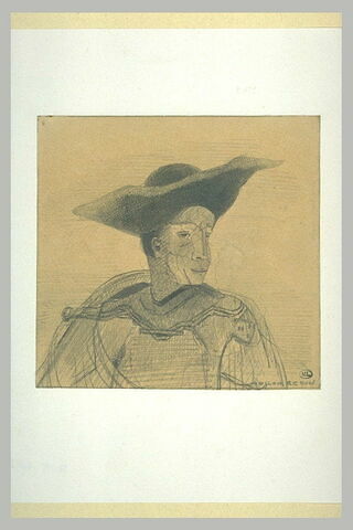 Homme au grand chapeau noir, vêtu d'un pourpoint, image 2/2