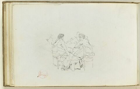Deux personnages assis autour d'une table, image 1/1
