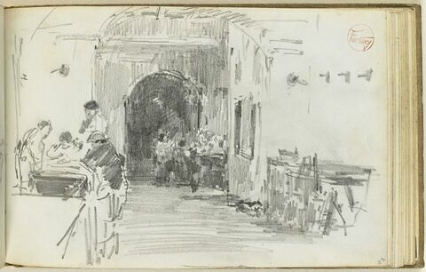 Personnages devant un porche, image 1/1