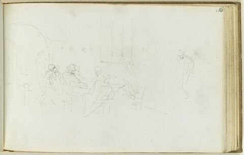 Personnages assis autour d'une table, dans un intérieur, image 1/1