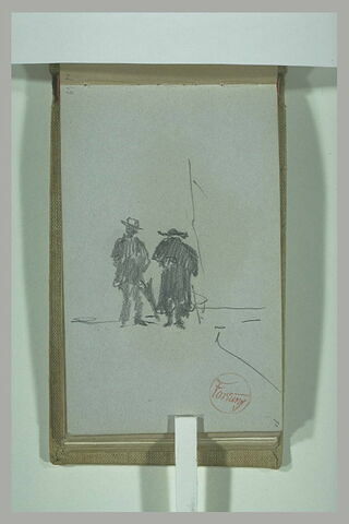 Deux silhouettes d'hommes dont un ecclésiastique