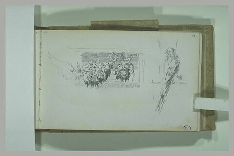 Etude d'une guirlande en haut-relief et d'un oiseau sur une branche, image 1/1