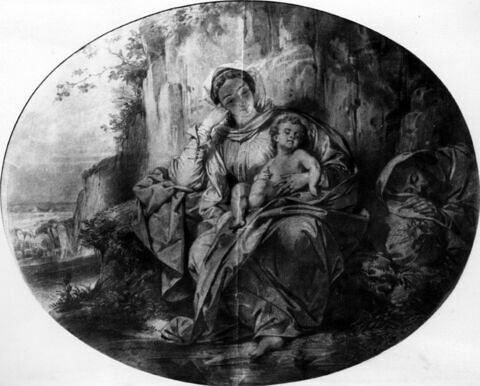 Sainte Famille : la Vierge tenant l'Enfant sur ses genoux, et saint Joseph, image 2/3
