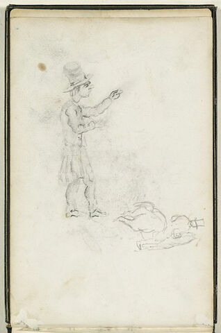 Caricature d'un homme debout, et croquis d'un homme à cheval, image 1/2