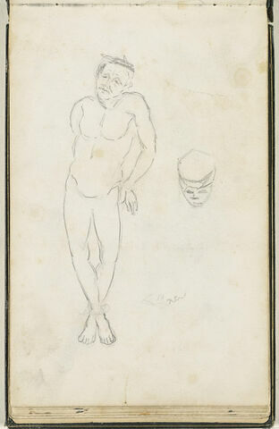 Personnage nu, les mains liées, et esquisse d'une tête, image 1/2