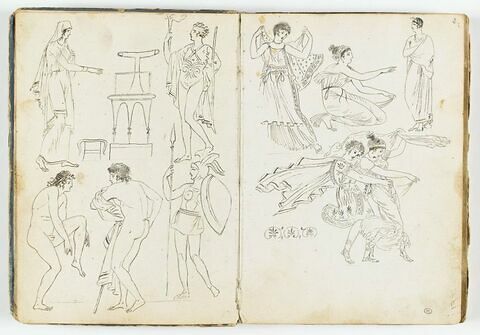 Cinq personnages à l'antique ; motifs décoratifs à palmettes, image 2/2