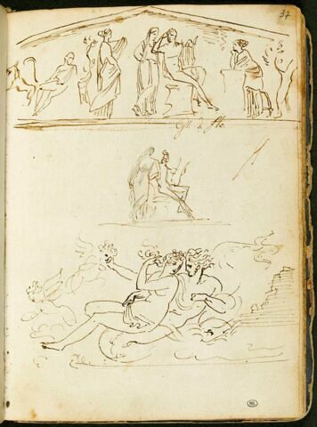 Fronton sculpté avec Apollon et les Muses ; Pâris et Hélène ; cortège marin avec Triton et Néréide, image 1/1