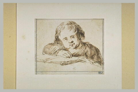 Fillette (?), vue en buste, appuyée sur un livre ouvert, image 1/1