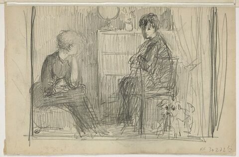 Deux femmes assises, conversant