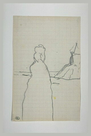 Femme de dos, devant un paysage esquissé, image 1/1
