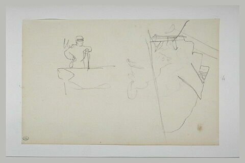 Etudes : un homme à mi-corps, un chat, un croquis, image 1/1