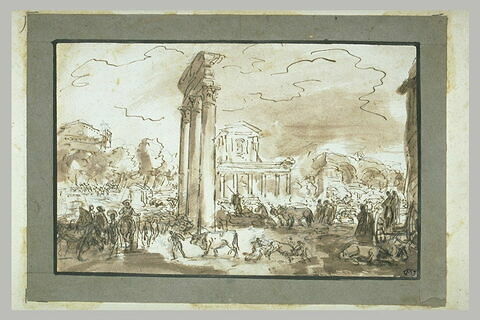 Place à Rome avec les colonnes du Temple des Dioscures