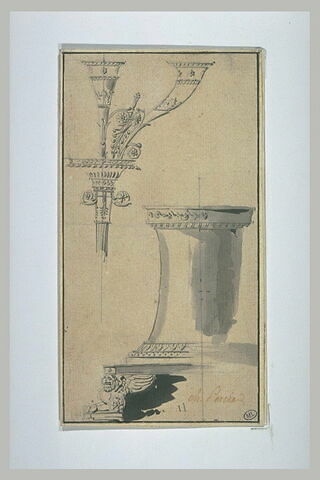 Feuille d'étude : éléments de candélabre, base de colonnes avec griffon, image 1/1
