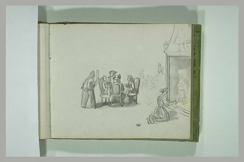 Scène d'intérieur : personnages autour d'une table, près d'une cheminée, image 2/2