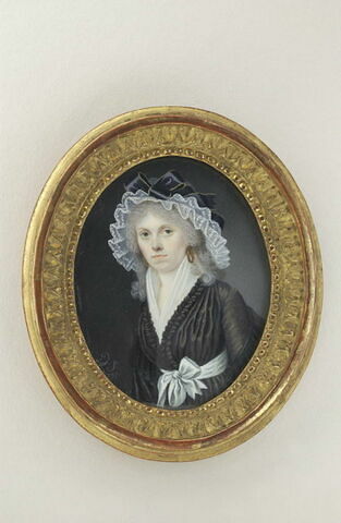 Portrait de femme, à coiffe de dentelle blanche et robe noire