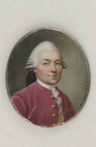 Portrait d'homme en habit rose et cravate de dentelle