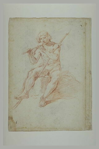 Homme nu, assis, tenant une flûte : Mercure, image 2/2