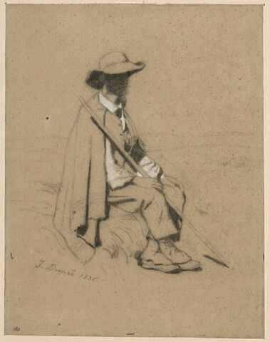 Homme assi, coiffé d'un chapeau à larges bords
