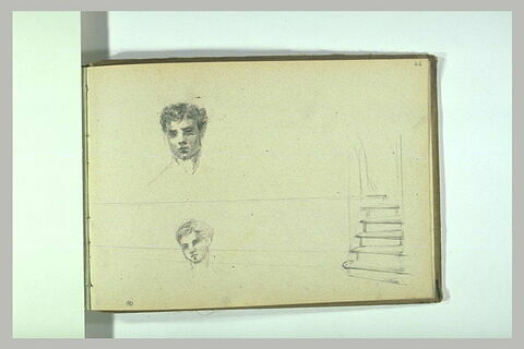 Deux têtes d'homme ; escalier d'après une étude de perspective, image 3/3