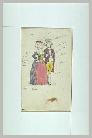 Couple se tenant par le bras, en costume Louis XVI
