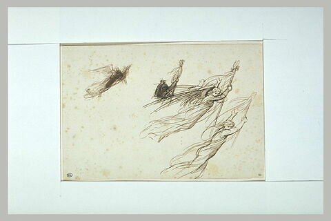 Quatre études pour une figure volant bradissant un étandart, image 1/1