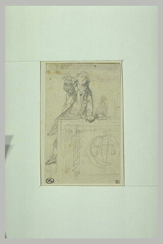 Homme en costume du XVIIIè siècle, s'appuyant à une table, image 2/2
