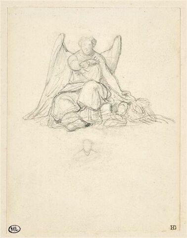 Figure de femme ailée, assise, de face, et offrant une couronne, image 1/2