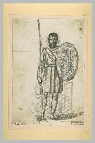 Guerrier antique, armé d'une lance et d'un bouclier, image 1/1