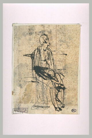 Figure drapée, assise, de trois quarts à droite, avec un enfant, image 1/1