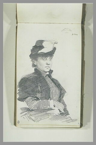 Jeune femme, en buste, coiffée d'un chapeau, image 2/2