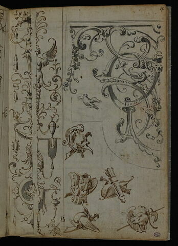 Décor d'arabesques, guirlandes et grotesques et cinq trophées avec arc, glaive et carquois, image 2/2