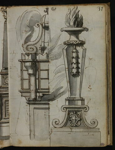 Elément architecturé et torchère sculptée du dôme de Sant'Ivo alla Sapienza à Rome, image 2/2