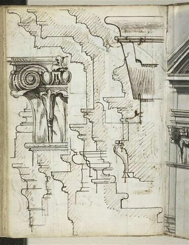Profil et coupe d'éléments architecturaux. Détail d'un chapiteau de l'église Santa Maria della Pace à Rome