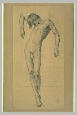 Jeune homme nu, debout, soutenu par les bras, image 2/2