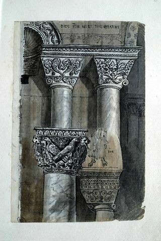 Etude de deux colonnes et d'un chapiteau et croquis d'un personnage, image 2/2