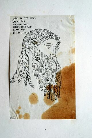 Tête d'homme barbu, chevelure divisée en boucles, de profil à droite, image 2/2