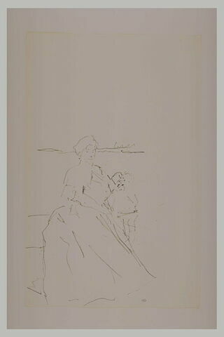 Femme assise, tenant un enfant sur ses genoux et étude de mesures, image 1/1