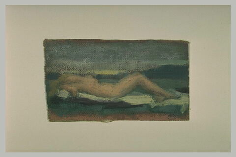 Femme nue étendue sur le dos, dans un paysage, image 1/1