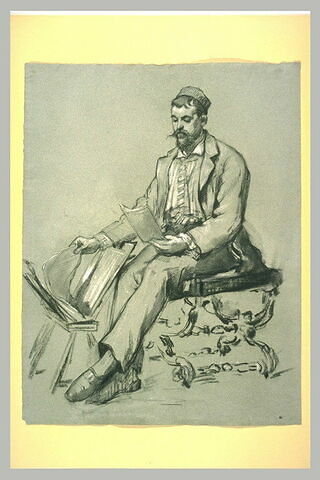 Portrait d'A. Personnaz, assis près d'un carton à dessins, image 1/1