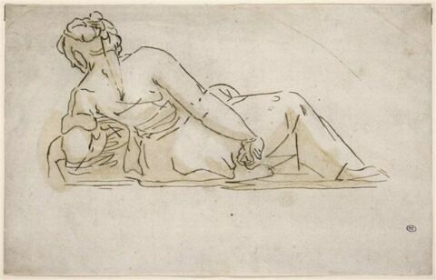 Femme à demi-allongée, de dos, appuyée sur son coude gauche, image 1/2