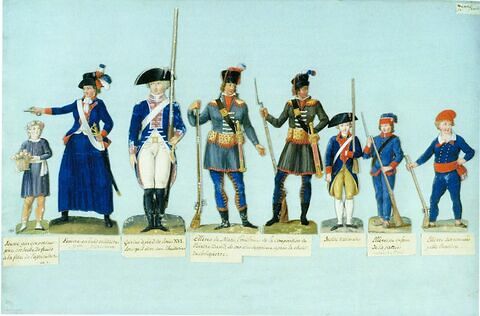 Huit études de costumes militaires de l'époque révolutionnaire