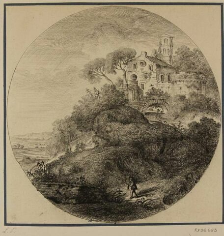 Paysage avec une église fortifiée au sommet d'une colline, image 1/2