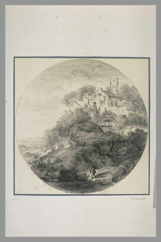 Paysage avec une église fortifiée au sommet d'une colline, image 2/2
