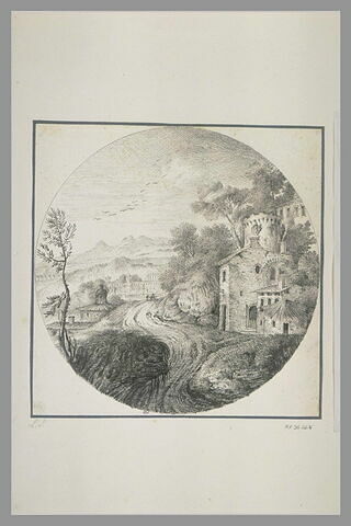 Paysage avec deux voyageurs et diverses constructions, dont des acqueducs, image 2/2