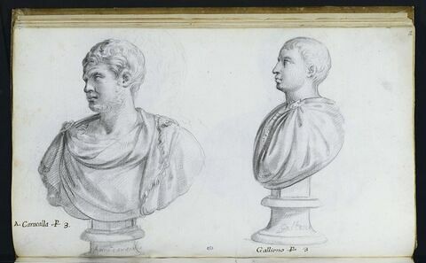 Deux bustes représentant l'un 'A. CARACALLA' ; l'autre 'GALLIENO', image 1/3