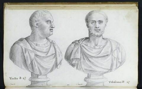 Deux bustes représentant l'un 'VITELLO' ; l'autre 'VOLUSIANO'