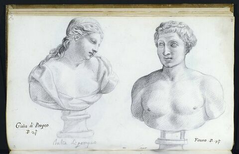 Deux bustes représentant l'un 'GIULIA di POMPEO' ; l'autre 'FAUNO'