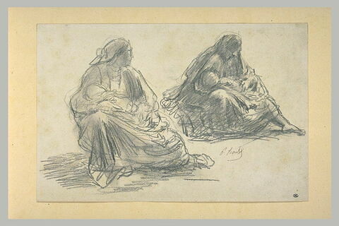 Deux études d'une femme assise à terre, tenant un enfant